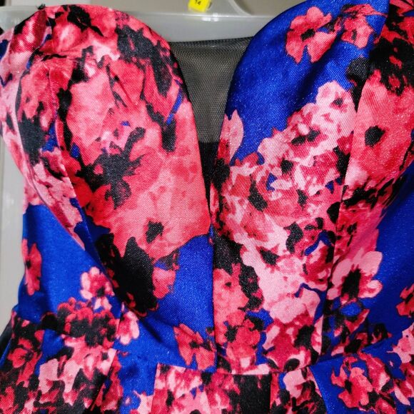 B. Darlin Strapless Sweetheart Bustier Party Dress Blue Red floral black lace XS - Picture 5 of 16